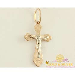 Золотой Крест 585 проба. Крестик с красного и белого золота. 0,73 грамма. 230030